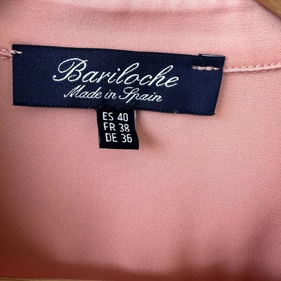 Bariloche Spain Sz 8 Button Front Silky Peach Button Front Blouse Career Office - Picture 6 of 7